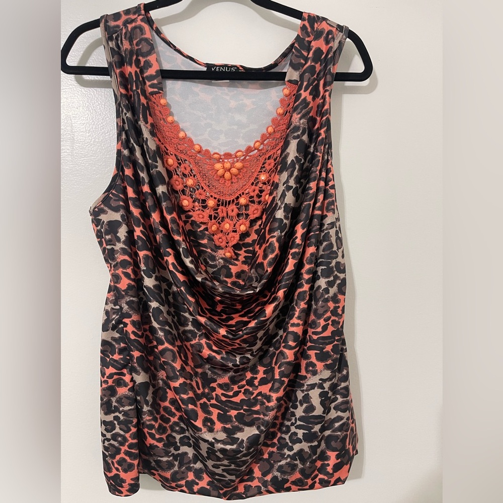 VENUS Women's Leopard Print Blouse - Orange and Black
